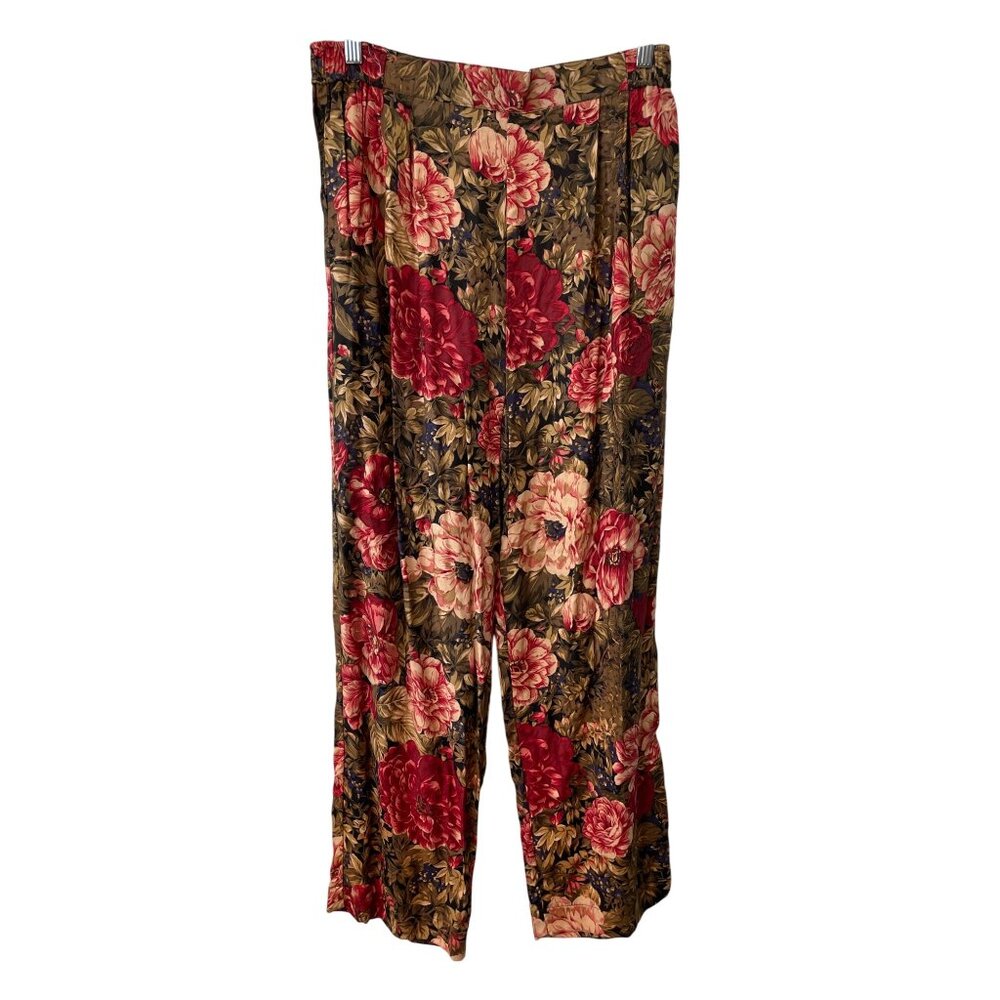 Vintage 90s Ciel Bleu Floral Wide Leg Pants Size Large Pull On Deadstock NEW